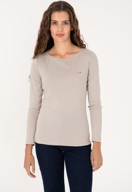 Kadın Taş Slim Bisiklet Yaka Basic Sweatshırt - 50315419048