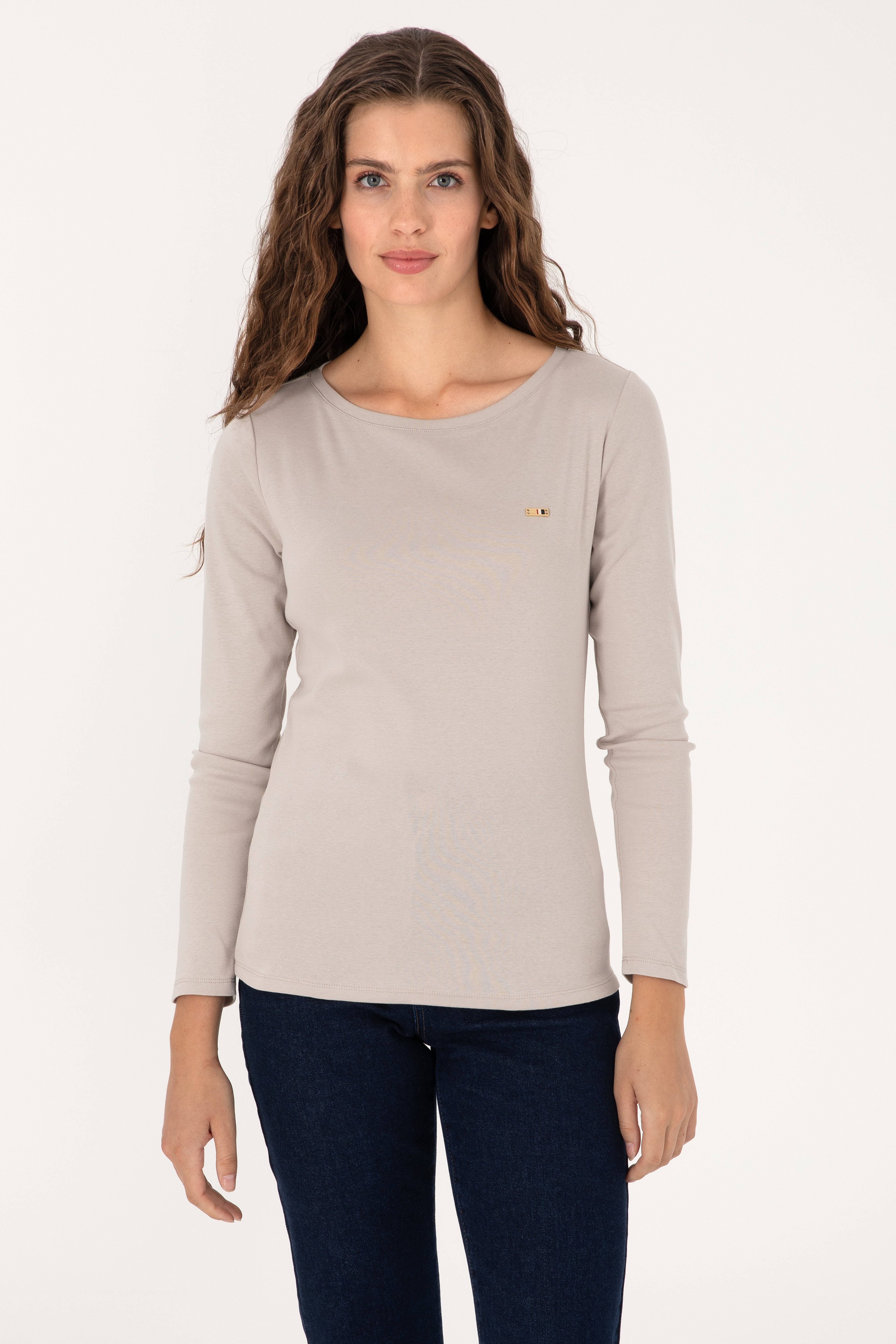 Kadın Taş Slim Bisiklet Yaka Basic Sweatshırt - Image 1