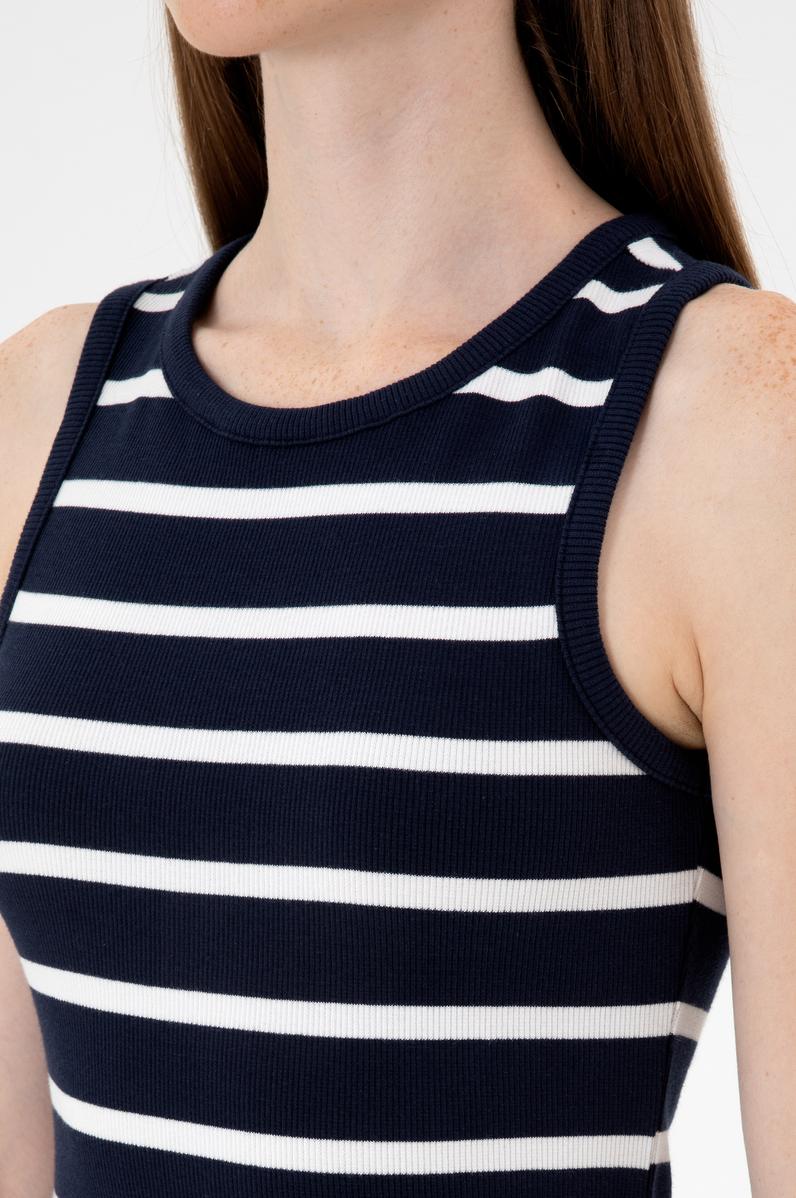 Kadın Lacivert Çizgili Kolsuz Bisiklet Yaka Tişört