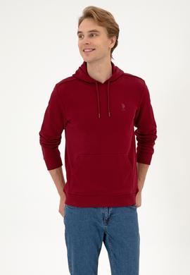 Erkek Regular Fit Kapüşonlu Bordo Basic Sweatshirt - 50313720036
