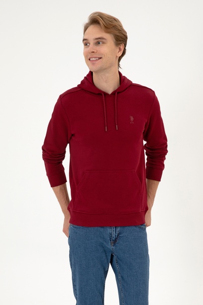 Erkek Regular Fit Kapüşonlu Bordo Basic Sweatshirt