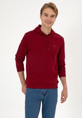 Erkek Regular Fit Kapüşonlu Bordo Basic Sweatshirt - 50313720036