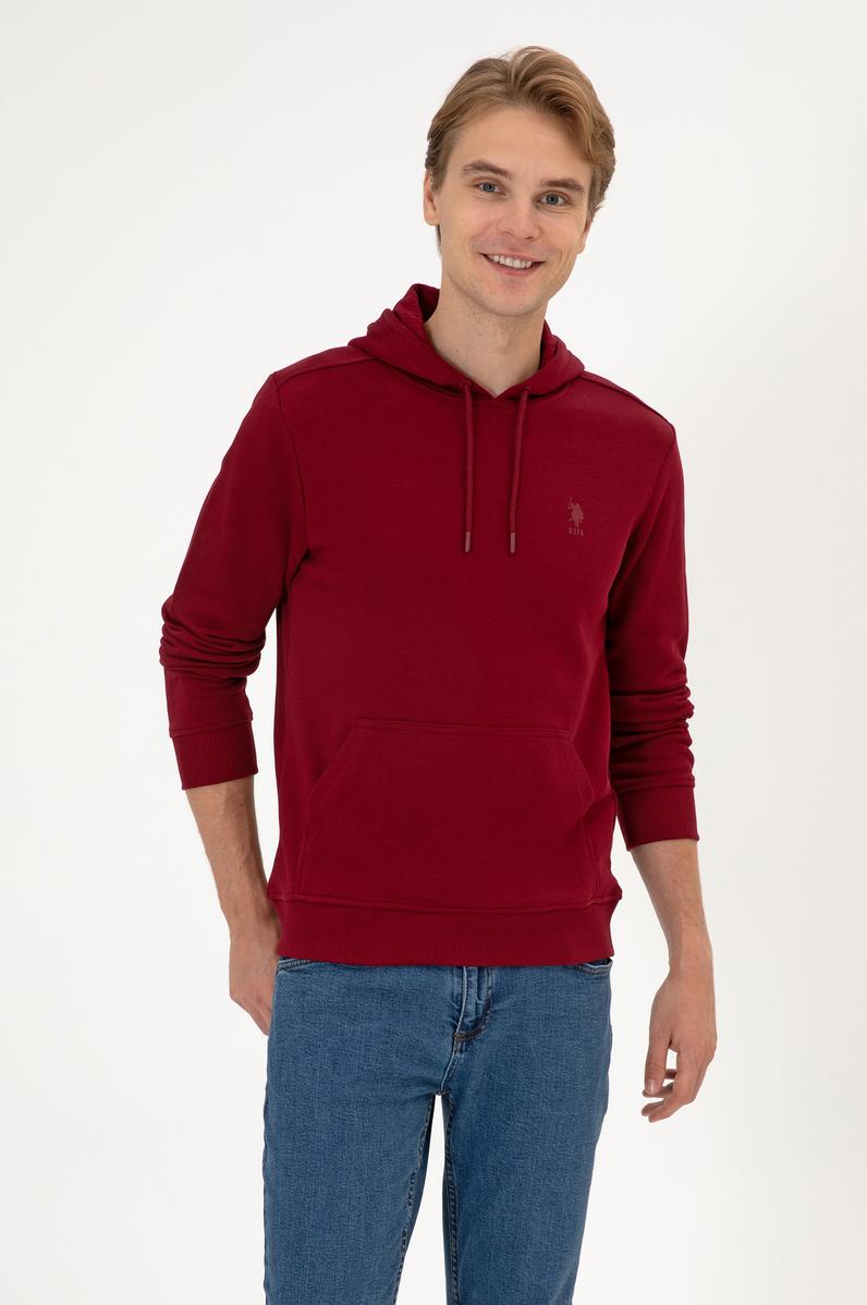 Erkek Regular Fit Kapüşonlu Bordo Basic Sweatshirt