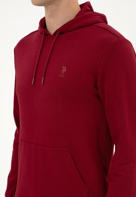 Erkek Regular Fit Kapüşonlu Bordo Basic Sweatshirt - 50313720036