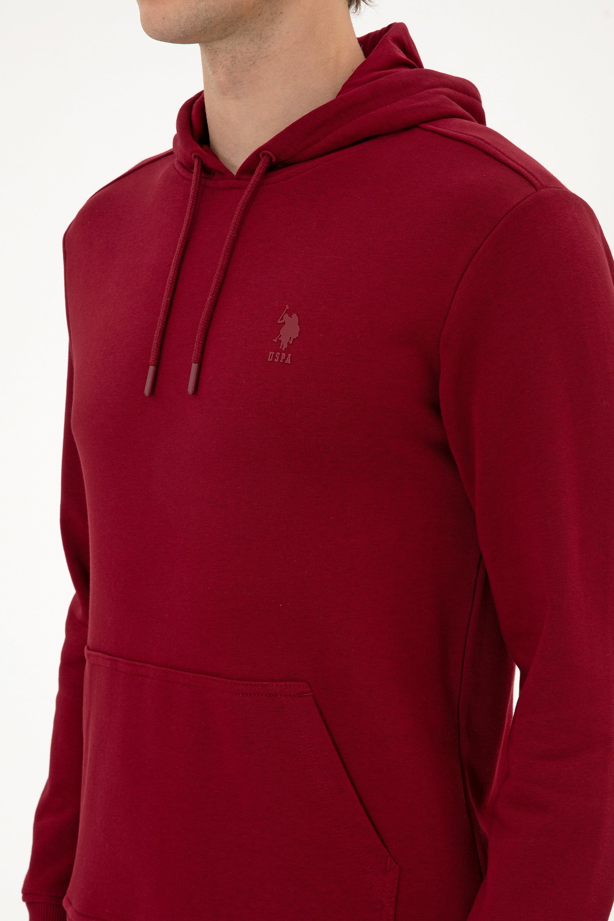 Erkek Regular Fit Kapüşonlu Bordo Basic Sweatshirt