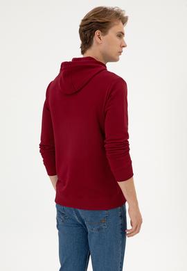 Erkek Regular Fit Kapüşonlu Bordo Basic Sweatshirt - 50313720036