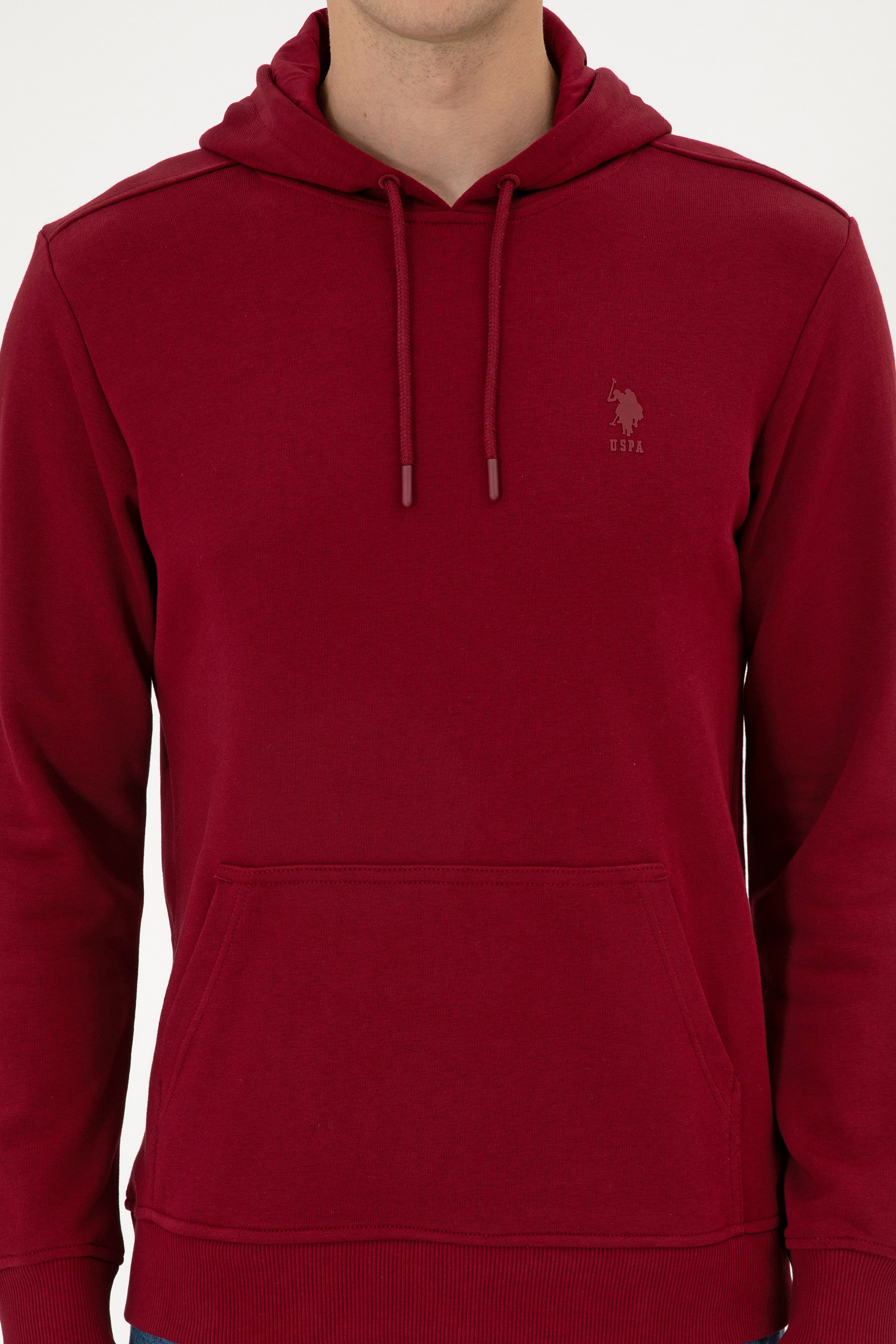 Erkek Regular Fit Kapüşonlu Bordo Basic Sweatshirt - Image 6