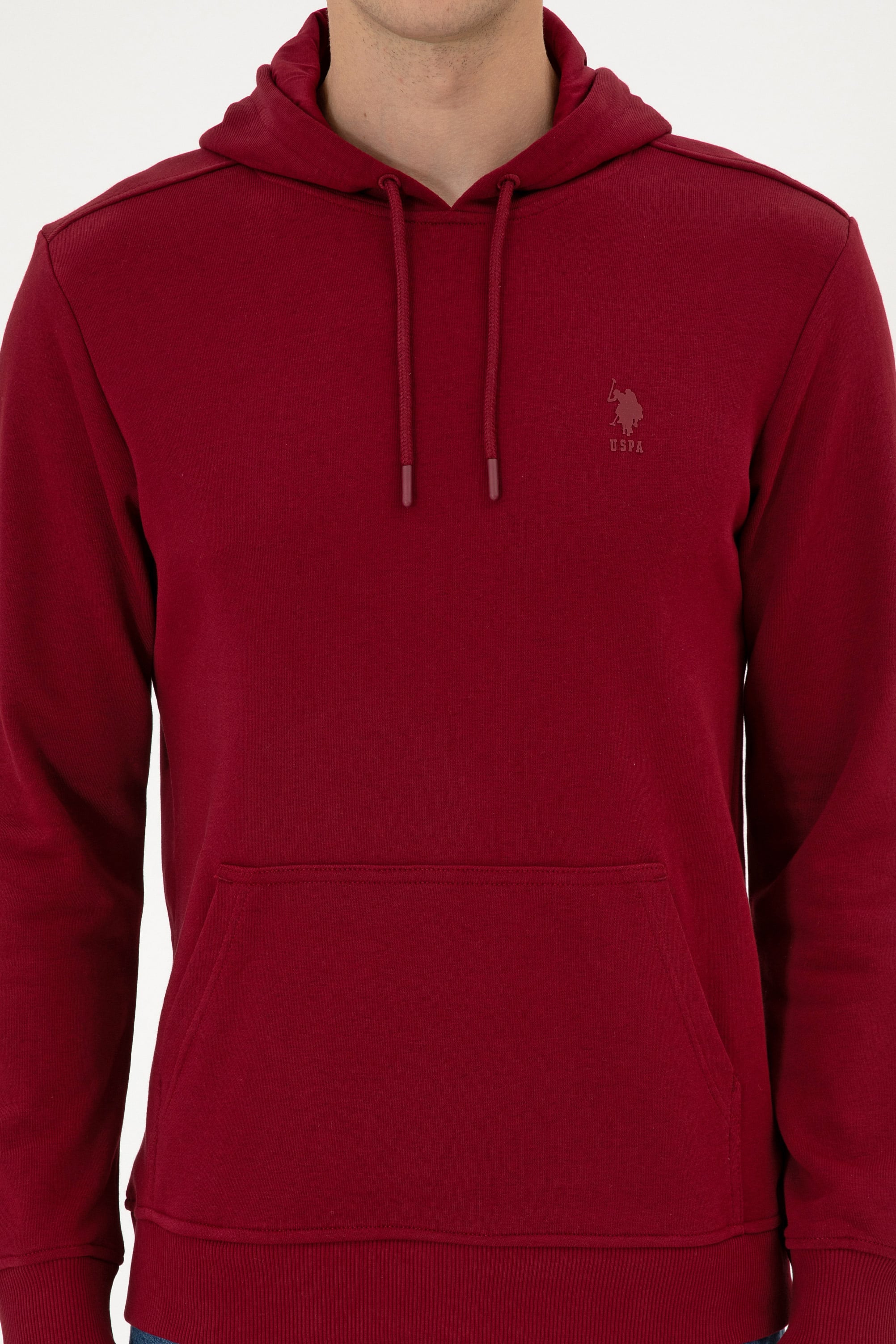 Erkek Regular Fit Kapüşonlu Bordo Basic Sweatshirt