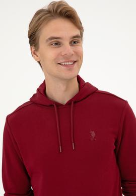 Erkek Regular Fit Kapüşonlu Bordo Basic Sweatshirt - 50313720036
