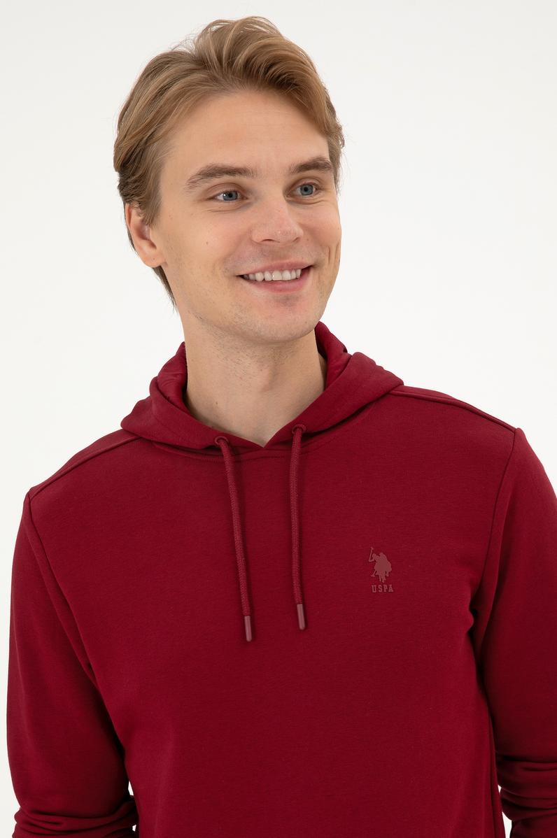 Erkek Regular Fit Kapüşonlu Bordo Basic Sweatshirt