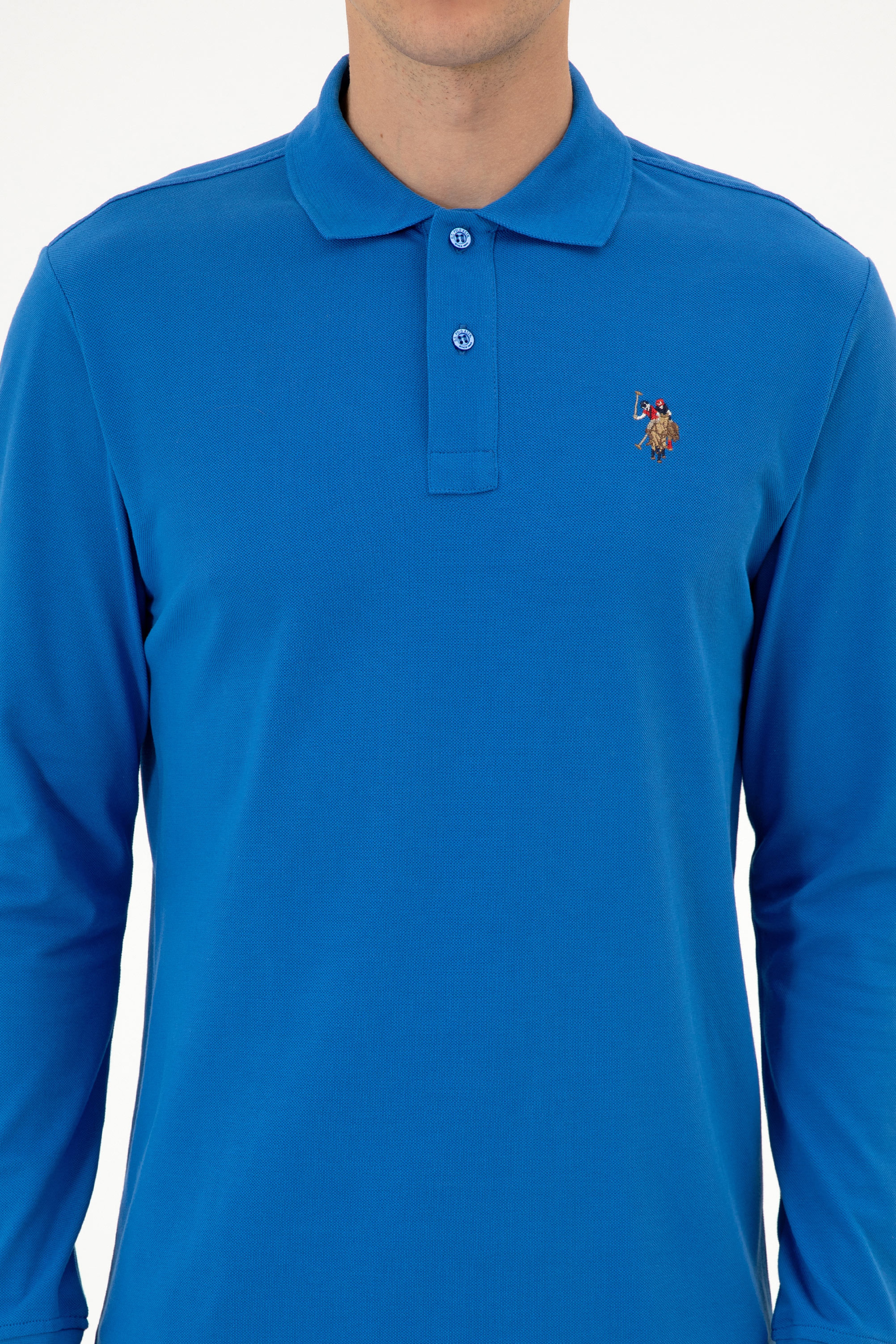 Erkek Regular Fit Polo Yaka Koyu Mavi Basic Sweatshirt