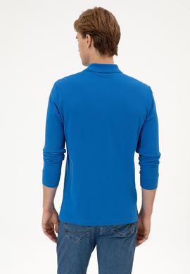 Erkek Regular Fit Polo Yaka Koyu Mavi Basic Sweatshirt - 50313772177