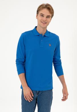 Erkek Regular Fit Polo Yaka Koyu Mavi Basic Sweatshirt - 50313772177