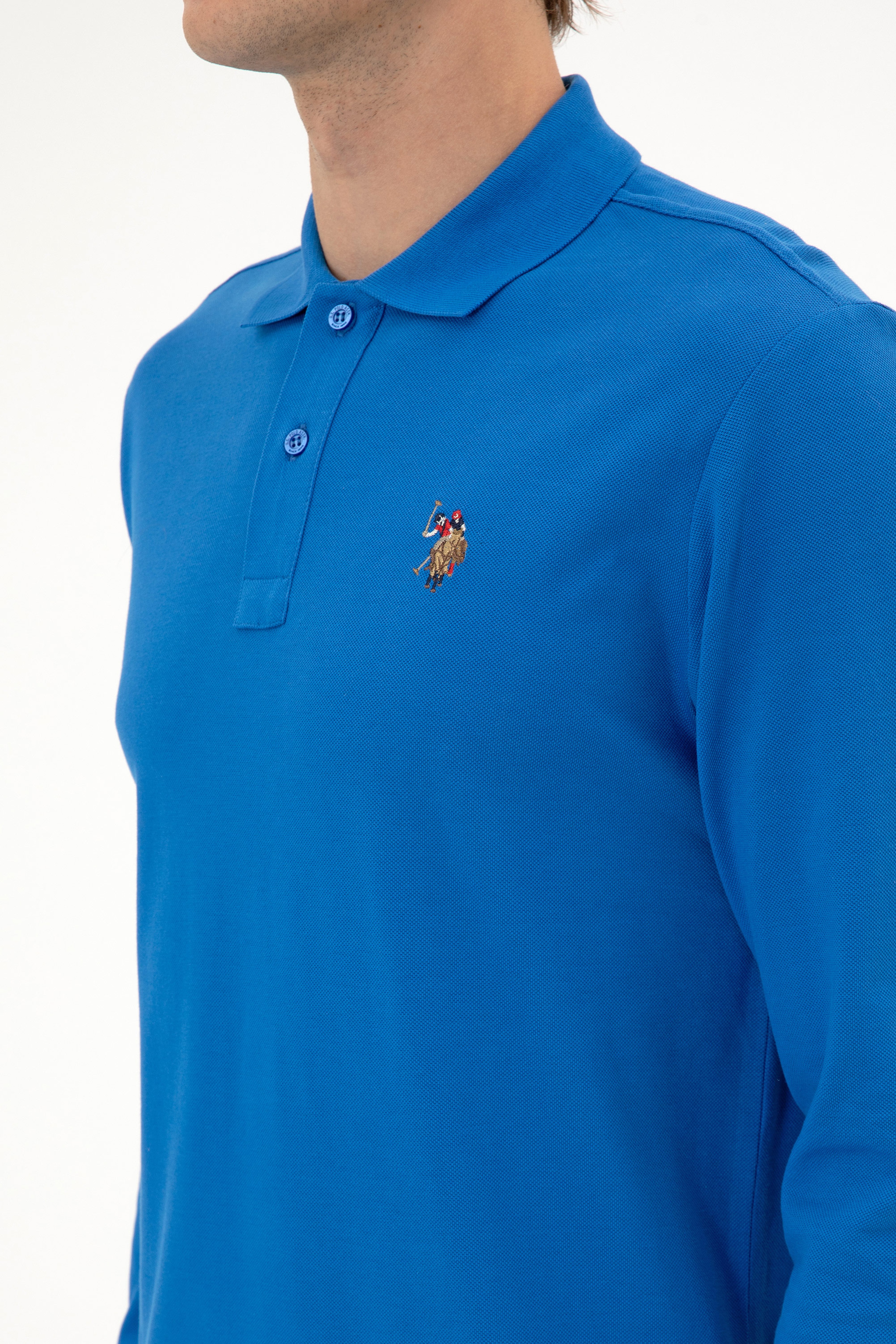 Erkek Regular Fit Polo Yaka Koyu Mavi Basic Sweatshirt
