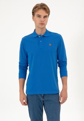 Erkek Regular Fit Polo Yaka Koyu Mavi Basic Sweatshirt - 50313772177