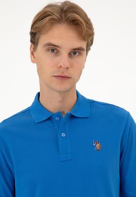 Erkek Regular Fit Polo Yaka Koyu Mavi Basic Sweatshirt - 50313772177