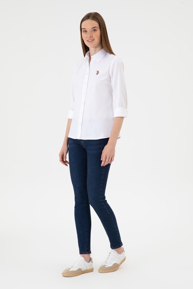 Kadın Beyaz Uzun Kollu Basic Gömlek - 50318222011