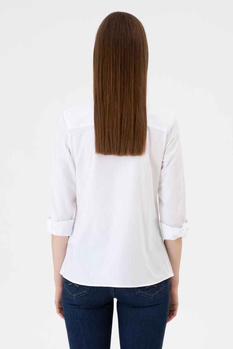Kadın Beyaz Uzun Kollu Basic Gömlek - 50318222011