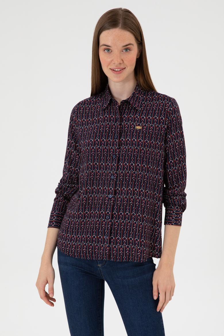 Kadın Lacivert Uzun Kollu Gömlek