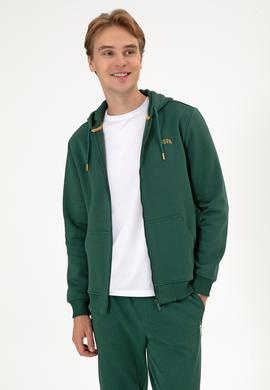 Erkek Regular Fit Koyu Yeşil Şardonlu Örme Hırka - 50313755051