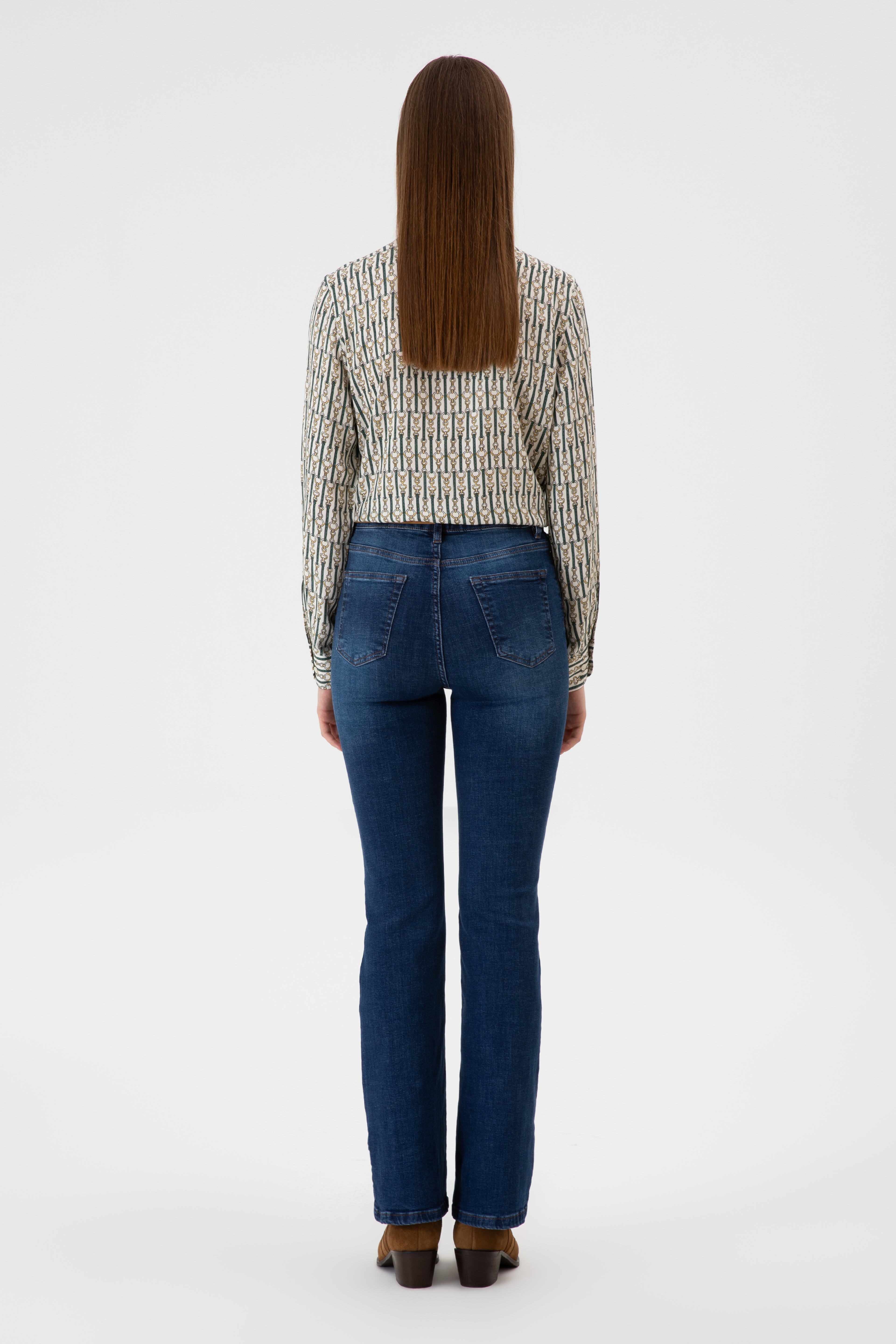 Kadın Koyu Mavi Slim Flare Jean Pantolon - Image 4