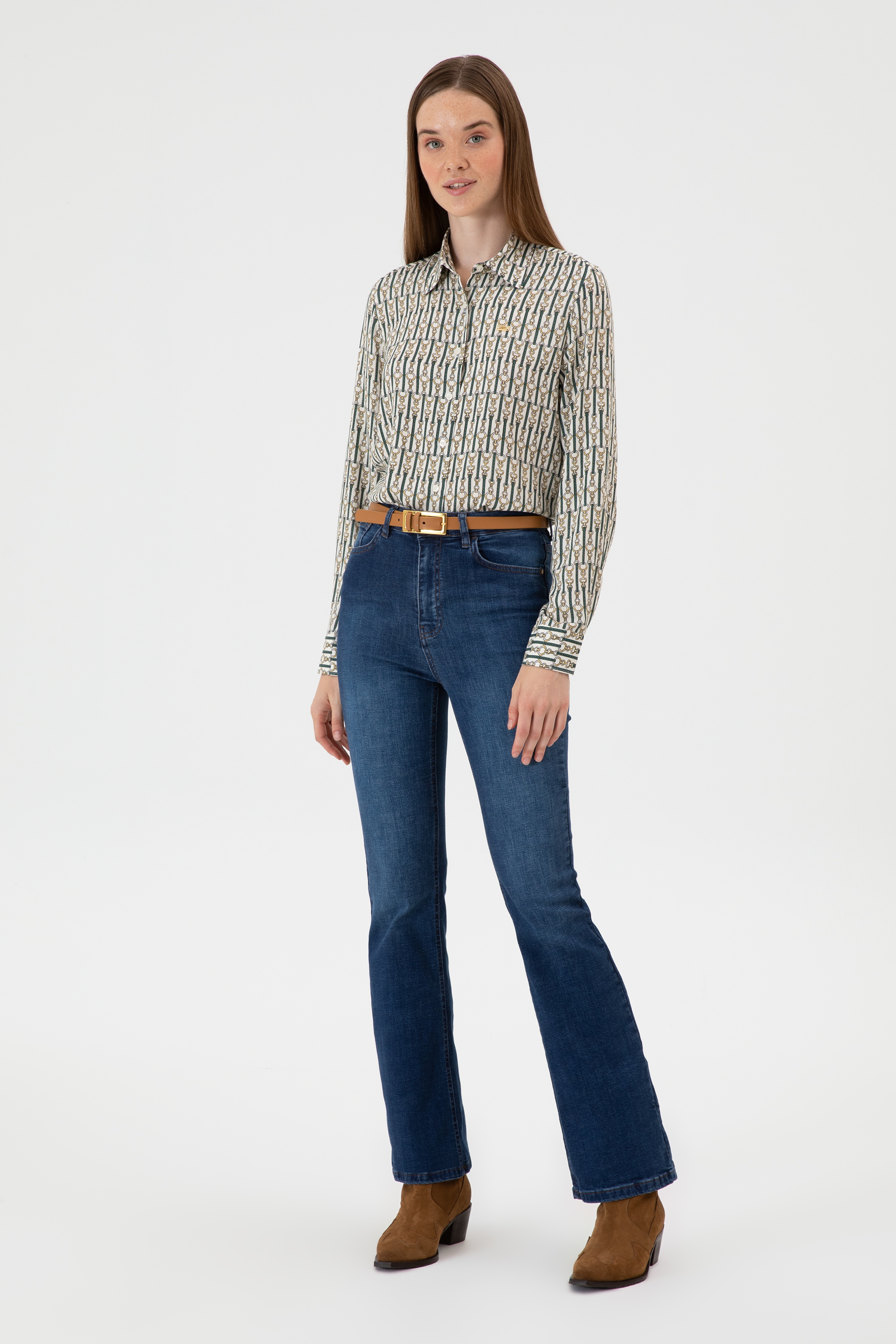 Kadın Koyu Mavi Slim Flare Jean Pantolon - Image 3