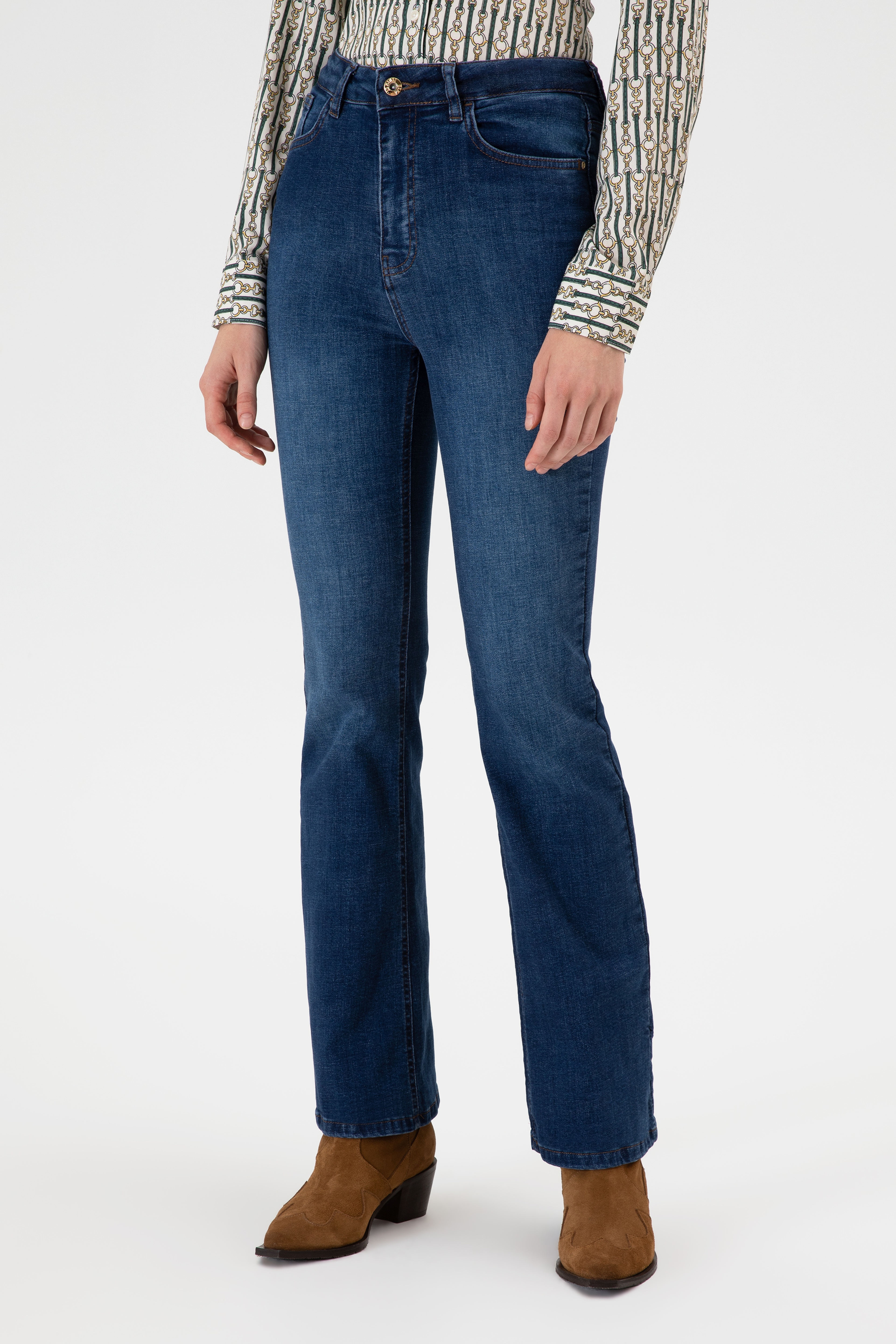 Kadın Koyu Mavi Slim Flare Jean Pantolon - Image 2