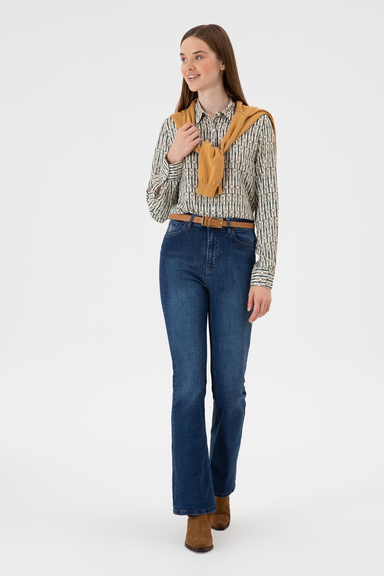 Kadın Koyu Mavi Slim Flare Jean Pantolon