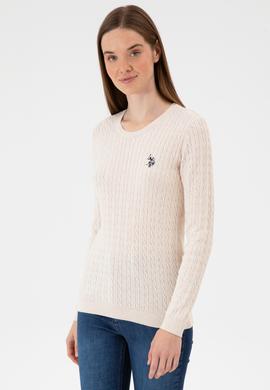 Kadın Krem Melanj Bisiklet Yaka Basic Kazak - 50313626031