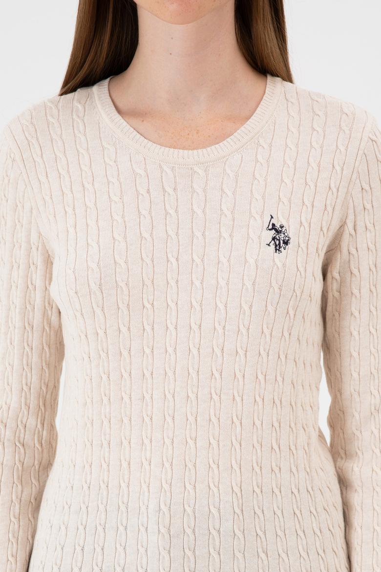 Kadın Krem Melanj Bisiklet Yaka Basic Kazak - 50313626031