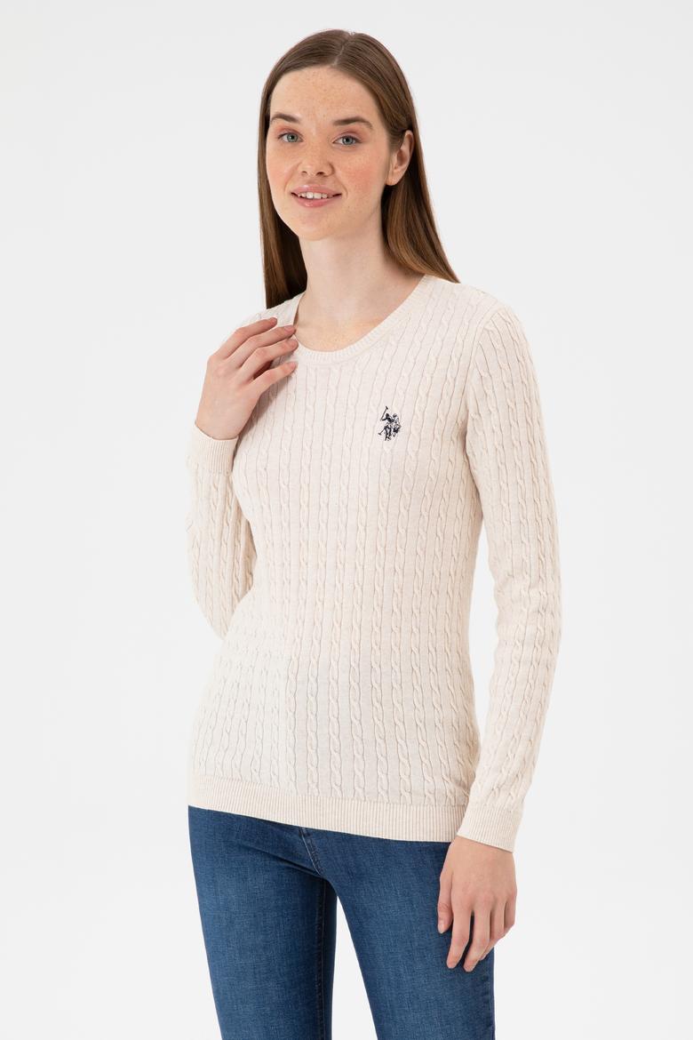 Kadın Krem Melanj Bisiklet Yaka Basic Kazak - 50313626031