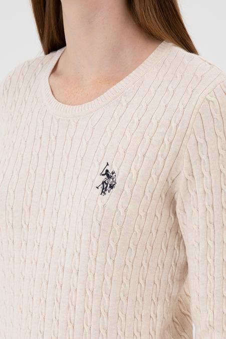 Kadın Krem Melanj Bisiklet Yaka Basic Kazak