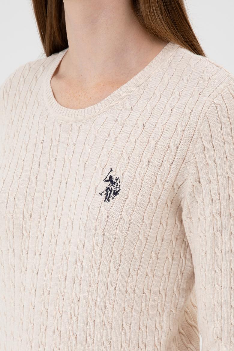 Kadın Krem Melanj Bisiklet Yaka Basic Kazak - 50313626031