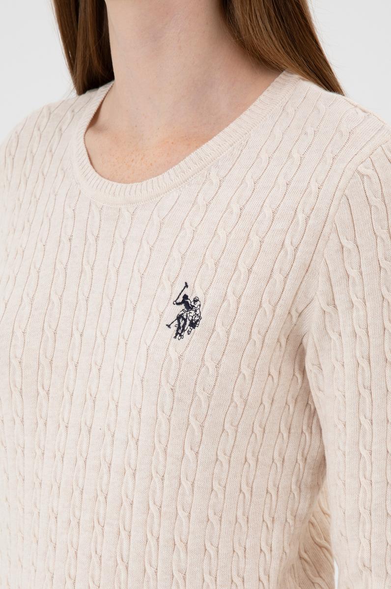 Kadın Krem Melanj Bisiklet Yaka Basic Kazak