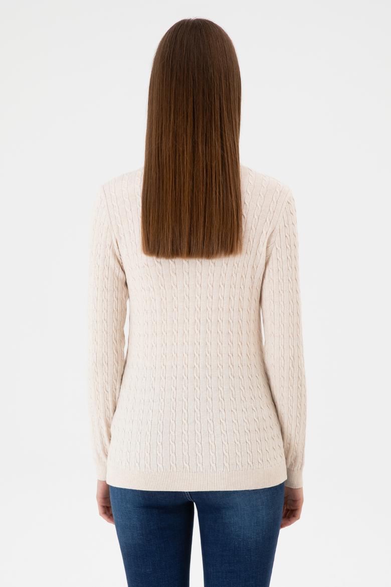 Kadın Krem Melanj Bisiklet Yaka Basic Kazak - 50313626031