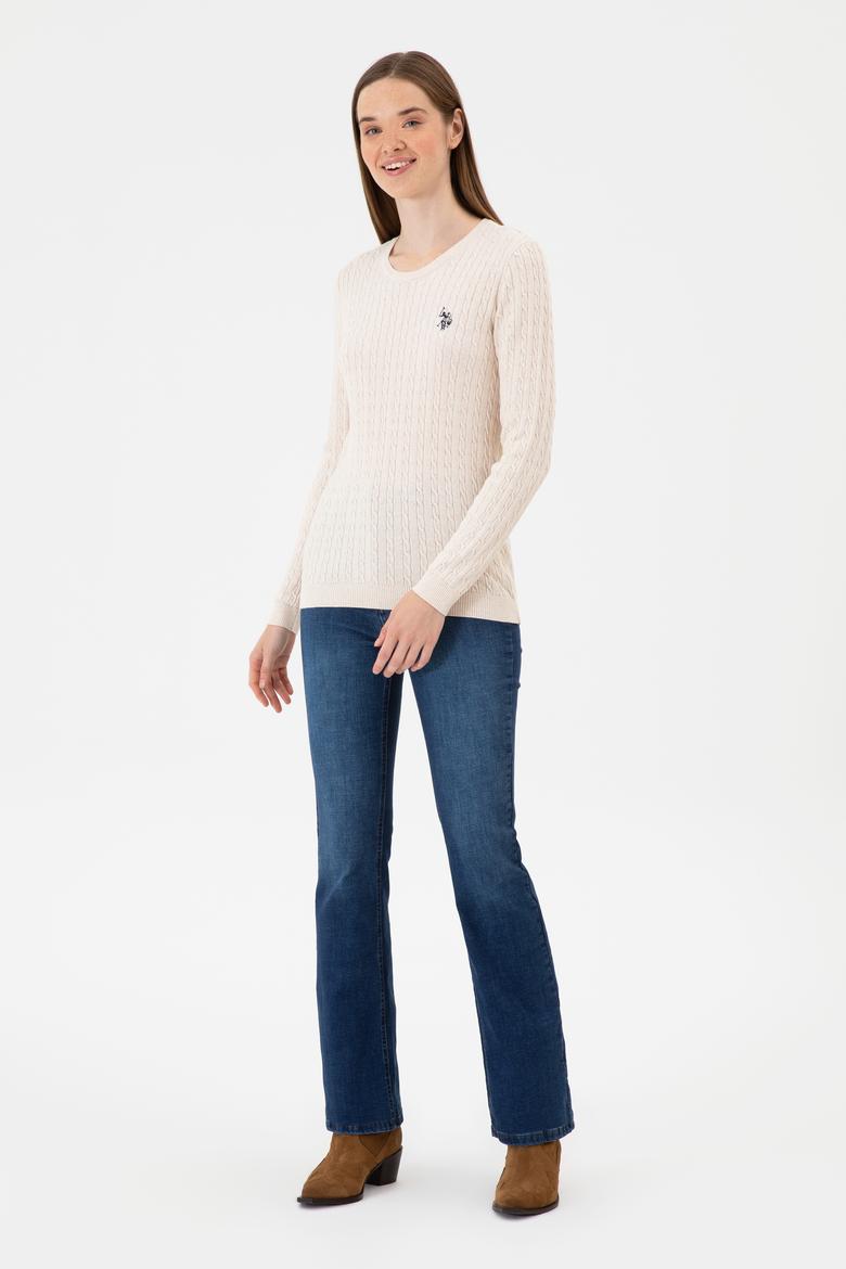 Kadın Krem Melanj Bisiklet Yaka Basic Kazak - 50313626031