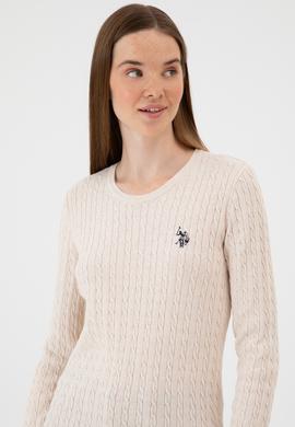 Kadın Krem Melanj Bisiklet Yaka Basic Kazak - 50313626031