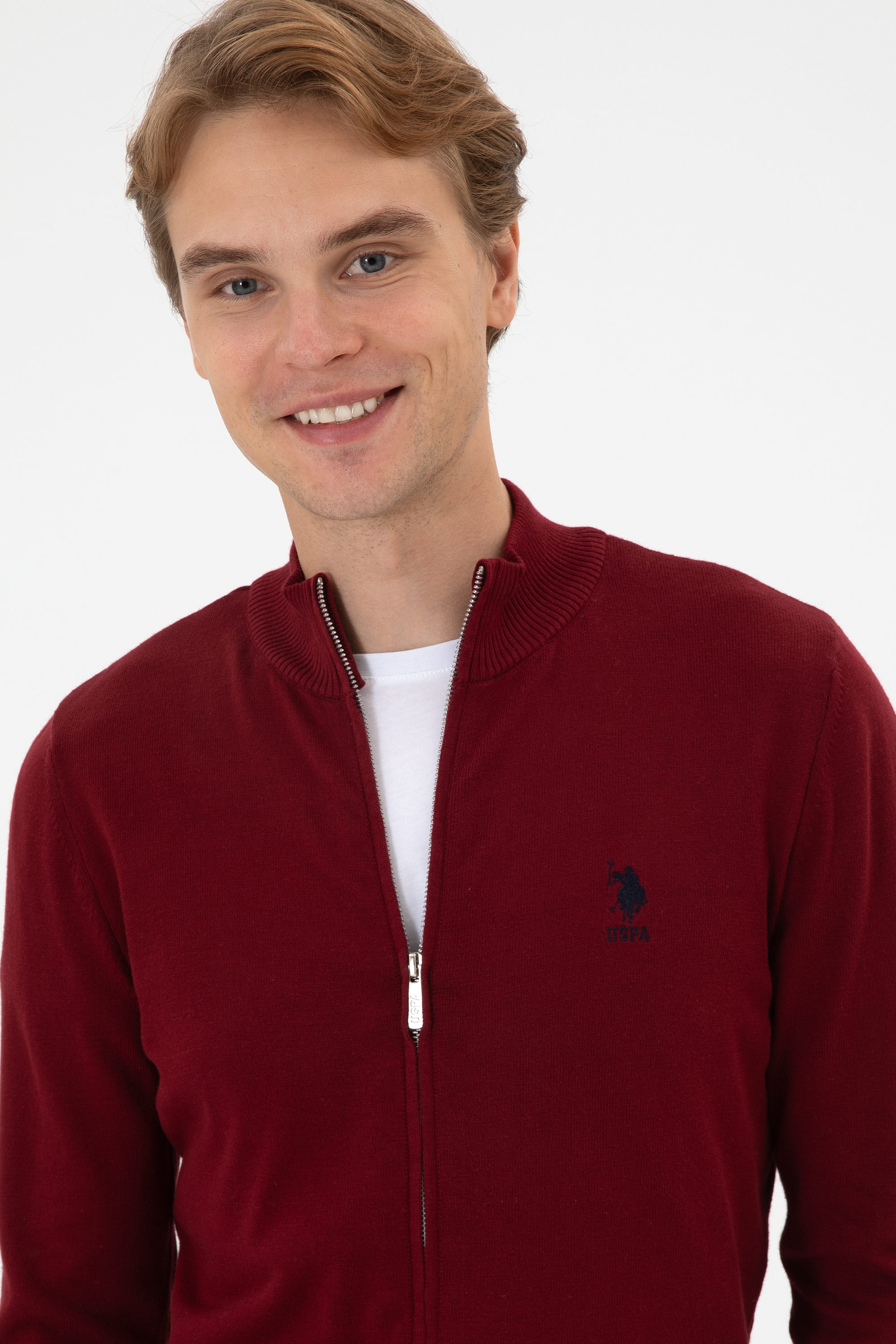 Erkek Slim Fit Bordo Triko Hırka - Image 2