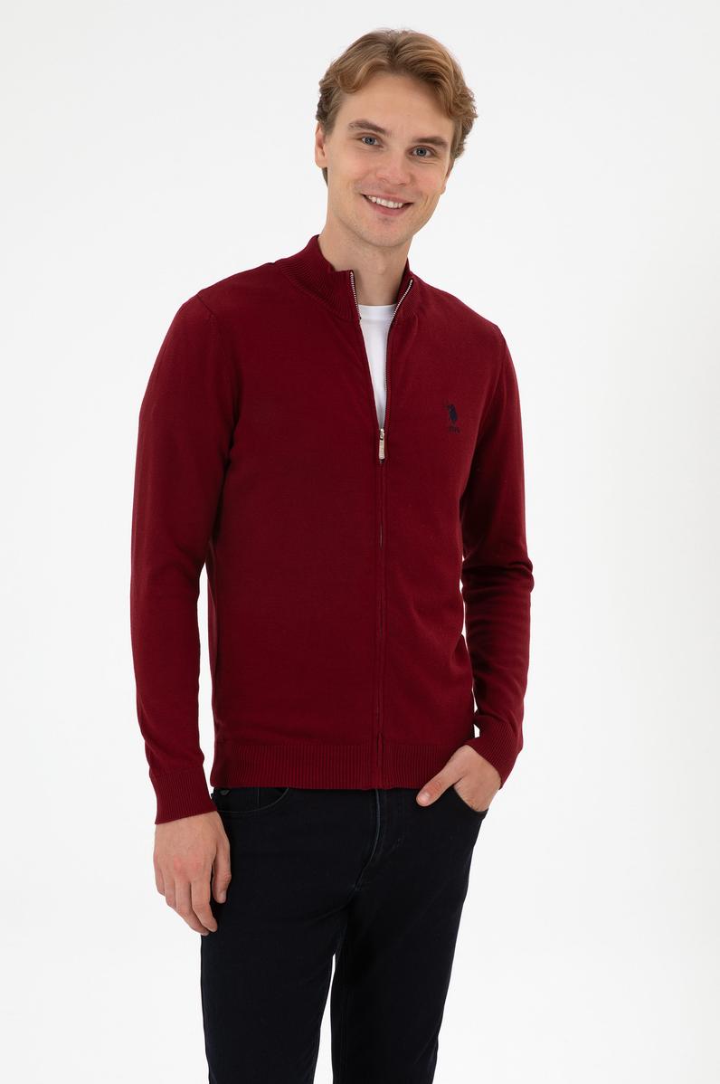 Erkek Slim Fit Bordo Triko Hırka