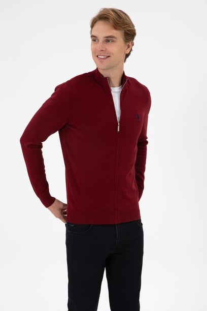 Erkek Slim Fit Bordo Triko Hırka