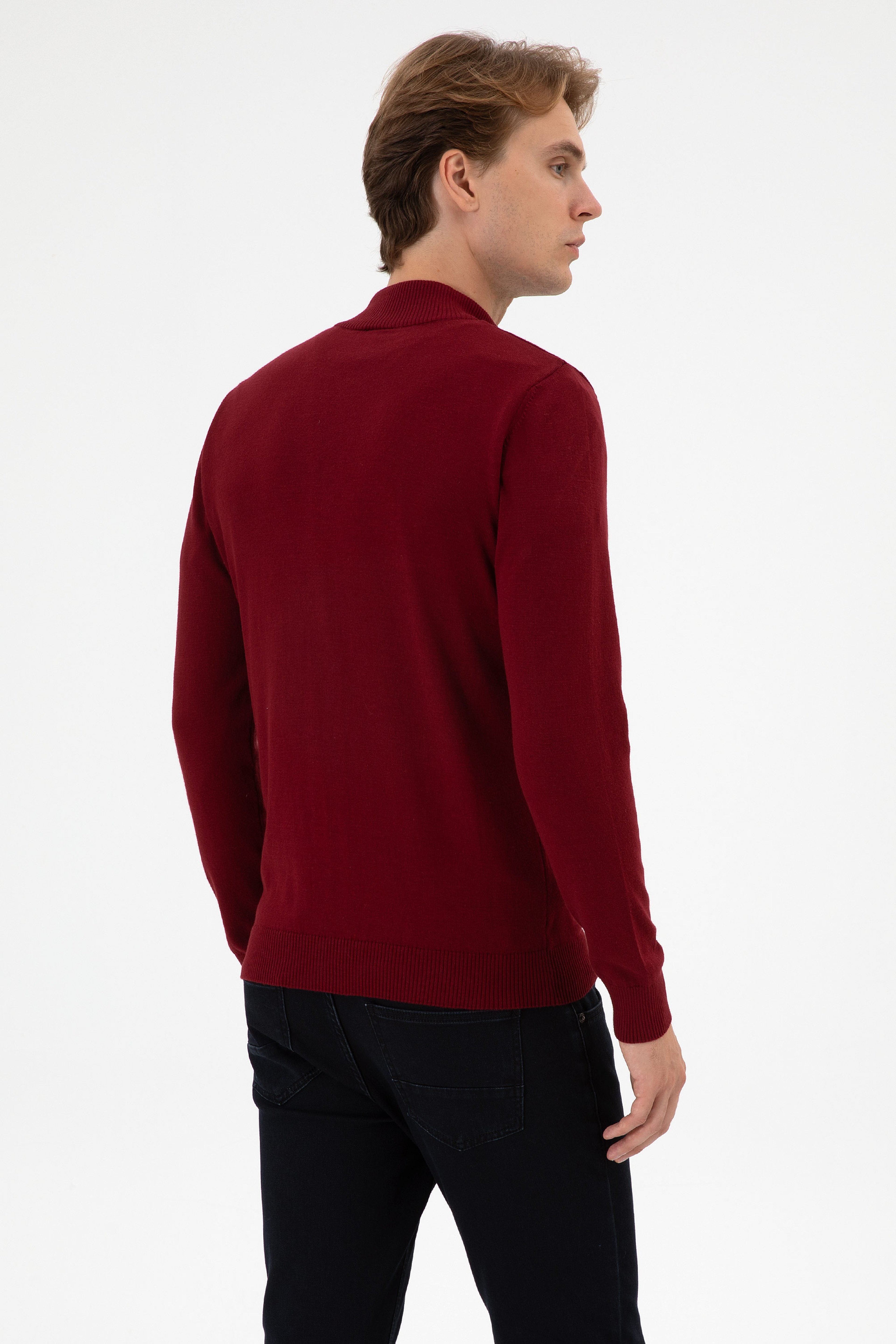 Erkek Slim Fit Bordo Triko Hırka