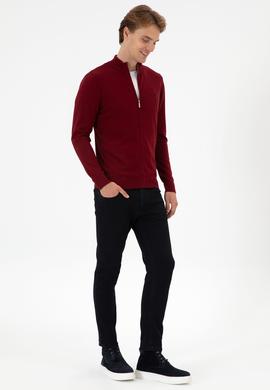 Erkek Slim Fit Bordo Triko Hırka - 50313684042