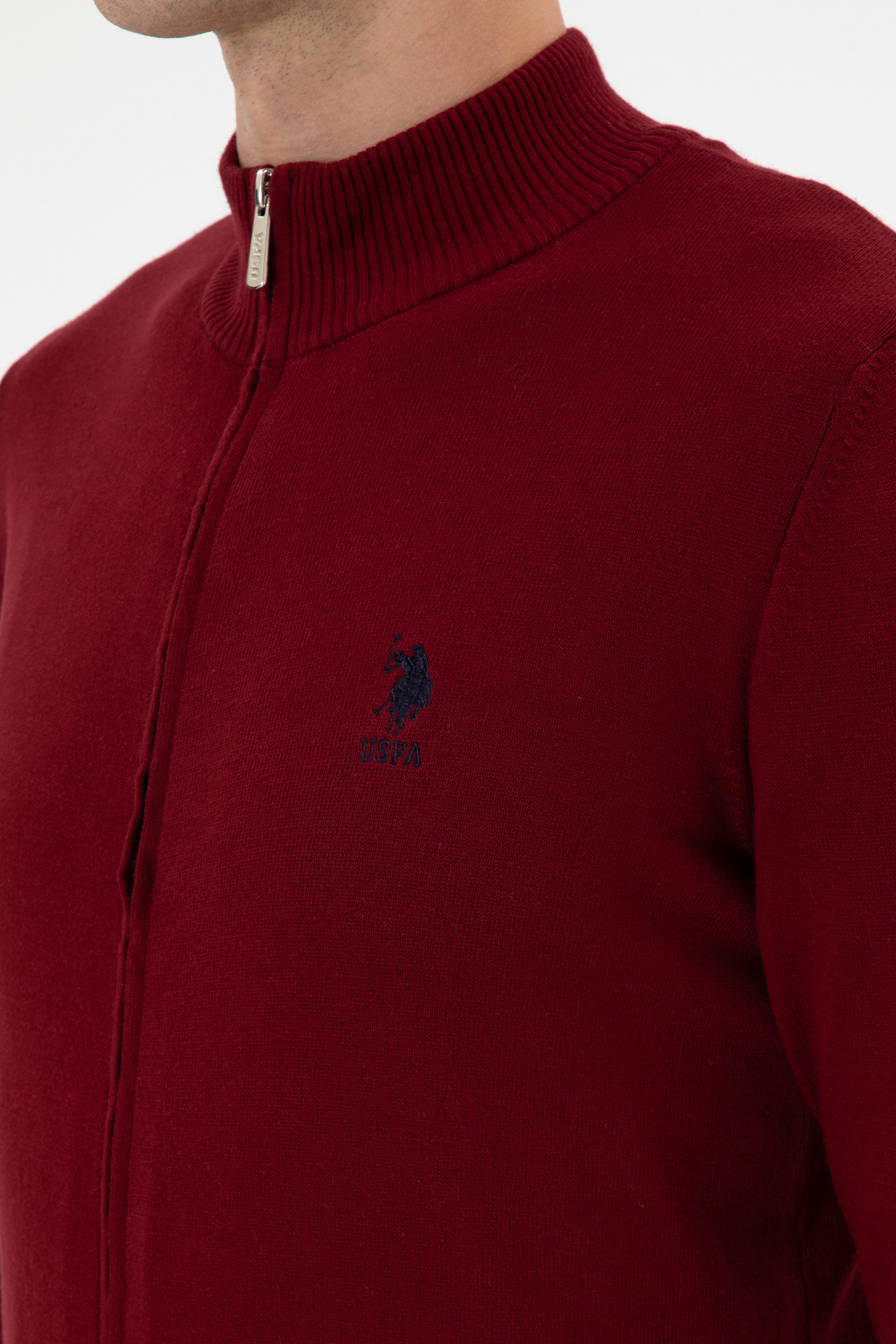 Erkek Slim Fit Bordo Triko Hırka - Image 7