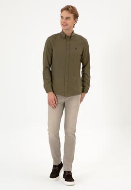 Erkek Haki Uzun Kollu Basic Gömlek - 50316723086