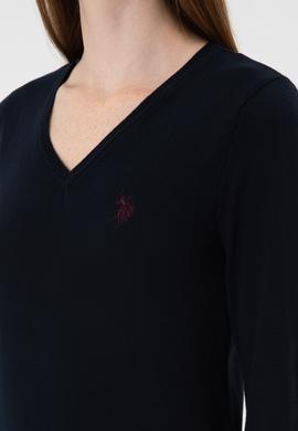 Kadın Lacivert V Yaka Basic Kazak - 50313590018