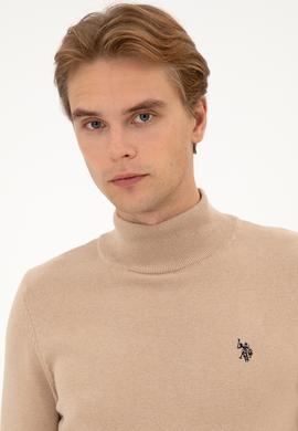 Erkek Slim Fit Boğazlı Kum Melanj Basic Kazak - 50313712005