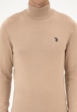 Erkek Slim Fit Boğazlı Kum Melanj Basic Kazak - 50313712005