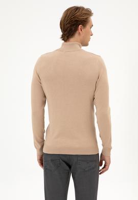 Erkek Slim Fit Boğazlı Kum Melanj Basic Kazak - 50313712005