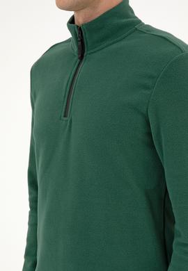 Erkek Regular Fit Koyu Yeşil Polar Yarım Fermuarlı Basic Sweatshirt - 50313777003