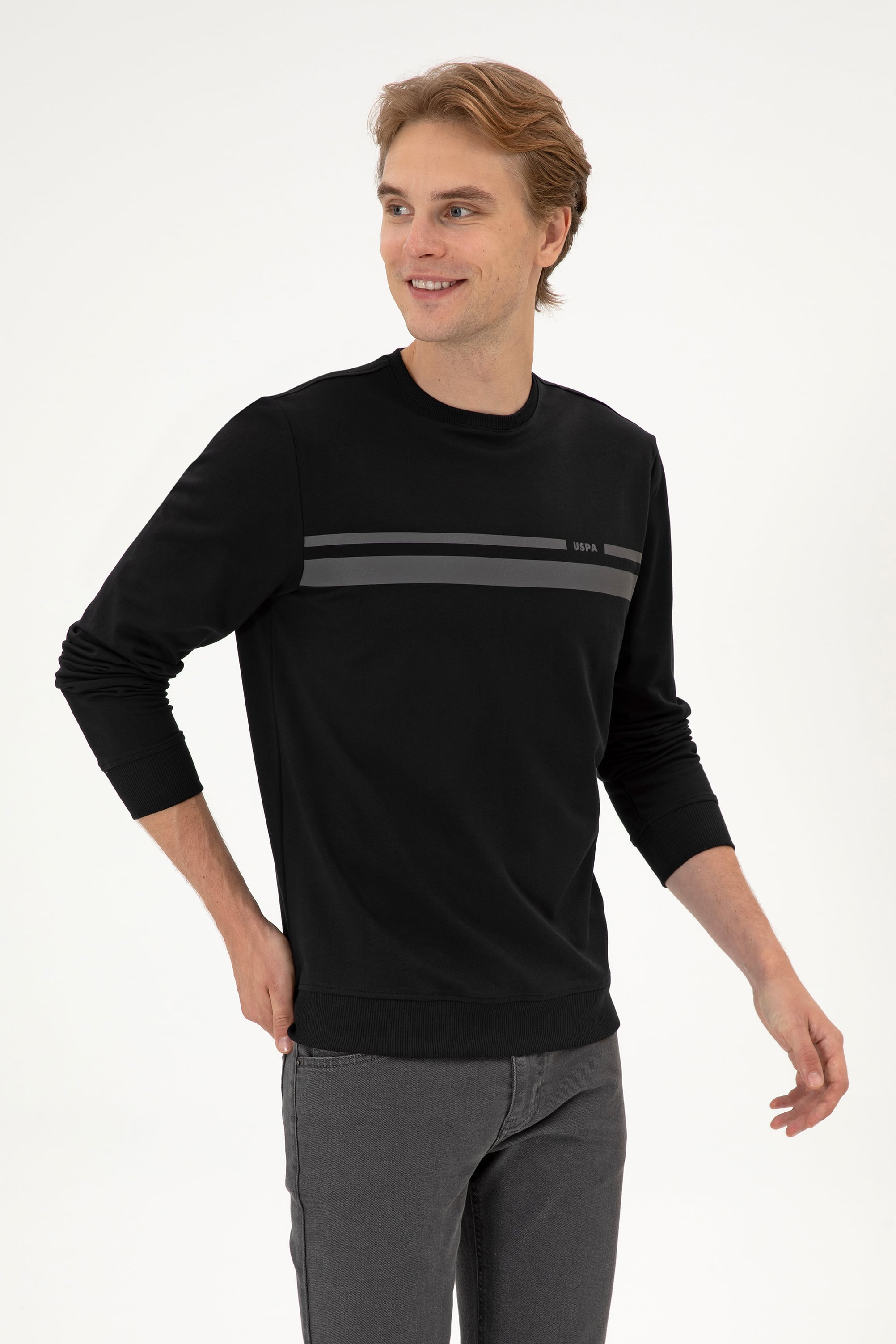 Erkek Regular Fit Bisiklet Yaka Siyah İnce Sweatshirt - Image 1